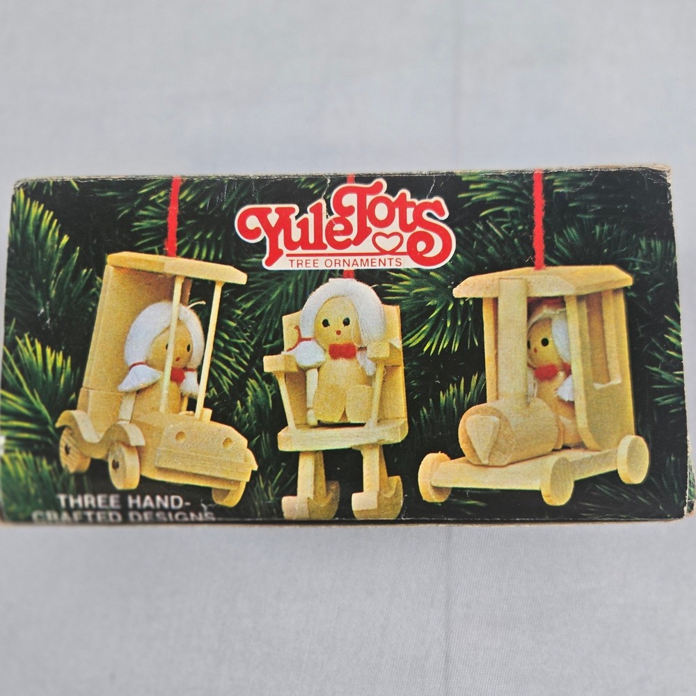 Vintage Yuletots Wooden Christmas Ornaments Set Handcrafted Wood Figurines w Box - Picture 2 of 7